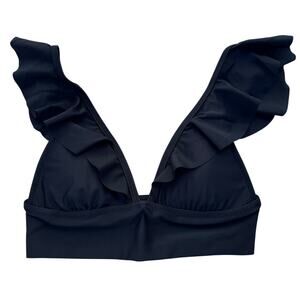 NWT, Aerie, Ruffle Shoulder Bikini Top, Black, Sz XS